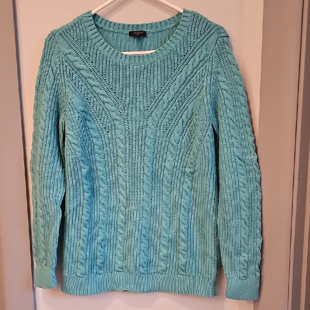Ladies Talbots Cable Sweater,  Teal, Sz Sp